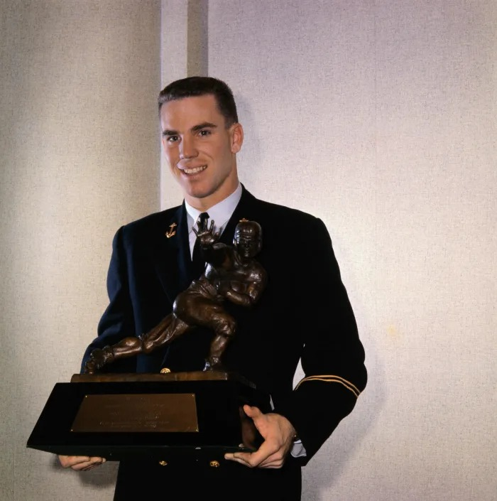 Roger Staubach with his Heisman Trophy Award.