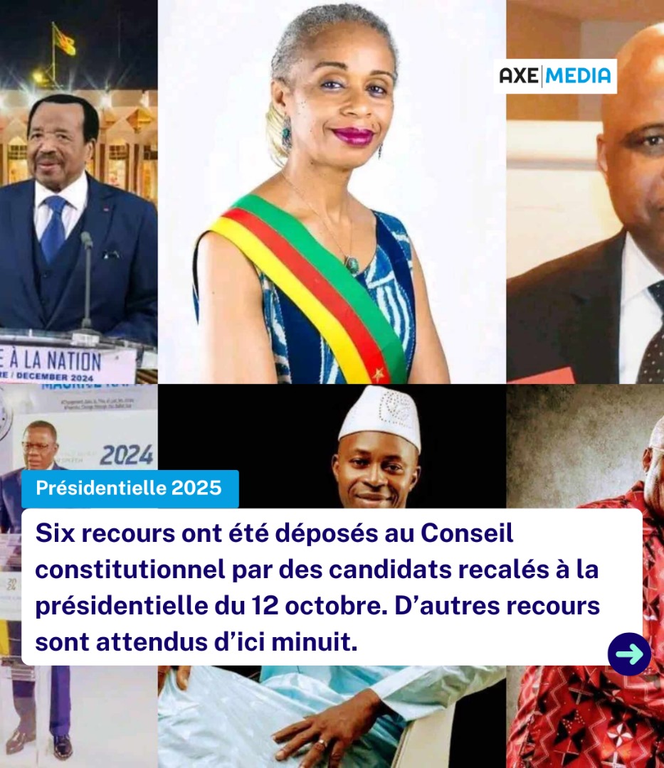 axemedia2023's tweet image. 🧾 Depuis la publication de la liste des 13 candidats à la présidentielle, six recours ont été déposés par quatre recalés, dont Bertin Kisob et Léon Theller Onana.
⚖️ Certains demandent la réintégration de leur candidature, d’autres contestent celle de Paul Biya ou même la…