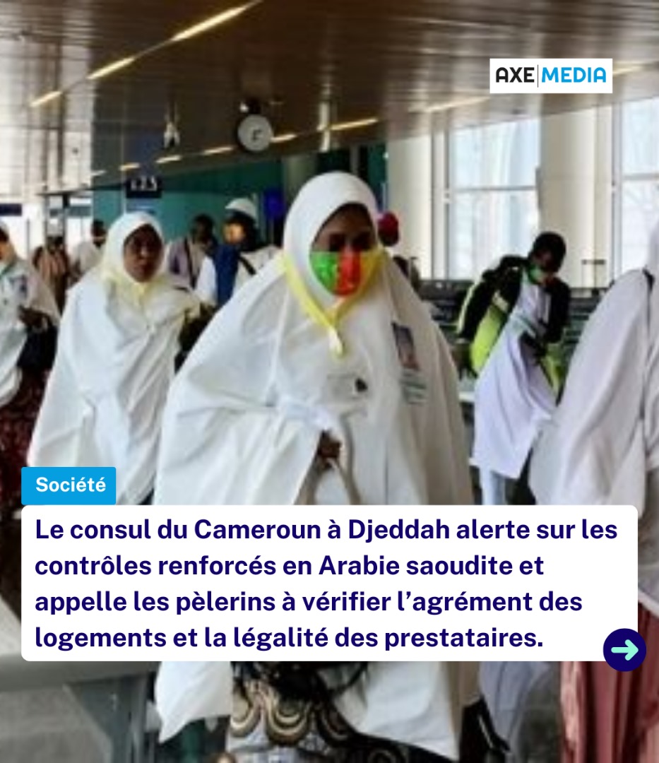 axemedia2023's tweet image. 📌 Les autorités saoudiennes ont suspendu plusieurs prestataires de la Oumra pour hébergement illégal, incitant le Cameroun à appeler à plus de vigilance.
⚠️ Le consul camerounais recommande aux pèlerins de vérifier l’agrément des logements et la légalité des services utilisés.…