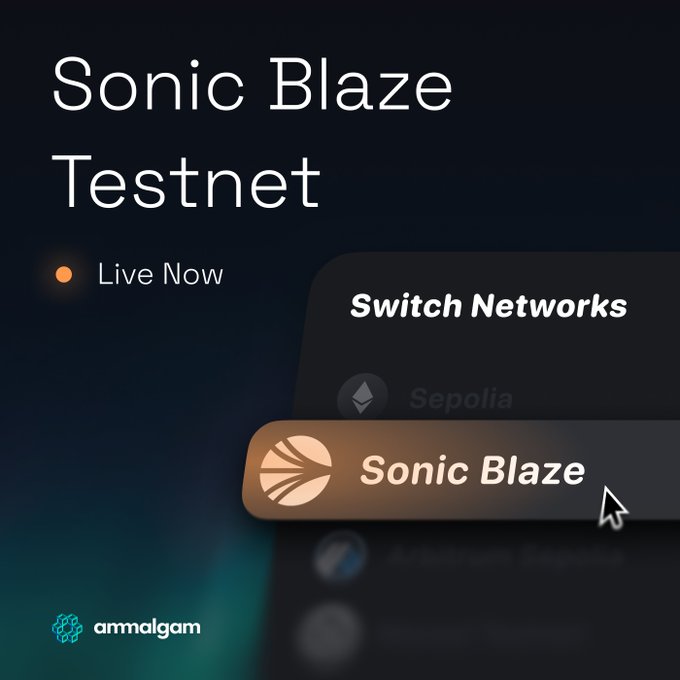 Sonic Blaze Testnet interface showing live status and network switch option