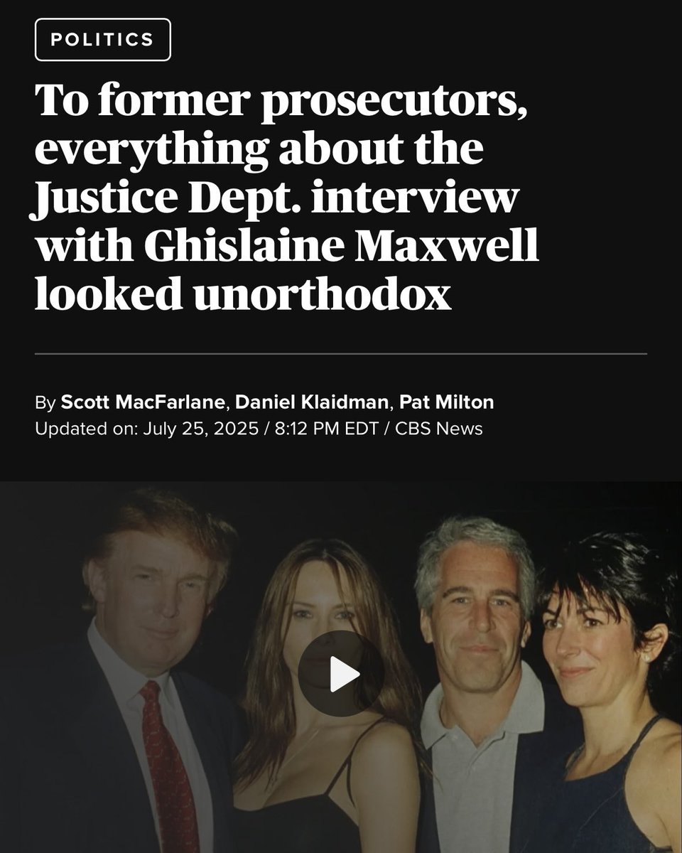 It’s bad enough that Deputy AG Todd Blanche used to be Trump’s OWN lawyer.

Now he’s skirting DOJ protocols to interview Ghislaine Maxwell in secret? Everything about this reeks — and it brings ZERO transparency to the Epstein case. Release all the files and transcripts NOW!