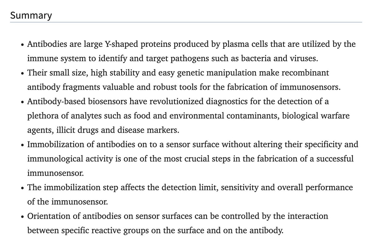 June 30, 2016...

'Antibodies (Abs), which are amongst the most exquisitely designed and engineered molecules in Nature, play a vital role in a number of sensor devices due to their exquisite target specificity and affinity.'

Antibodies and antibody-derived analytical biosensors