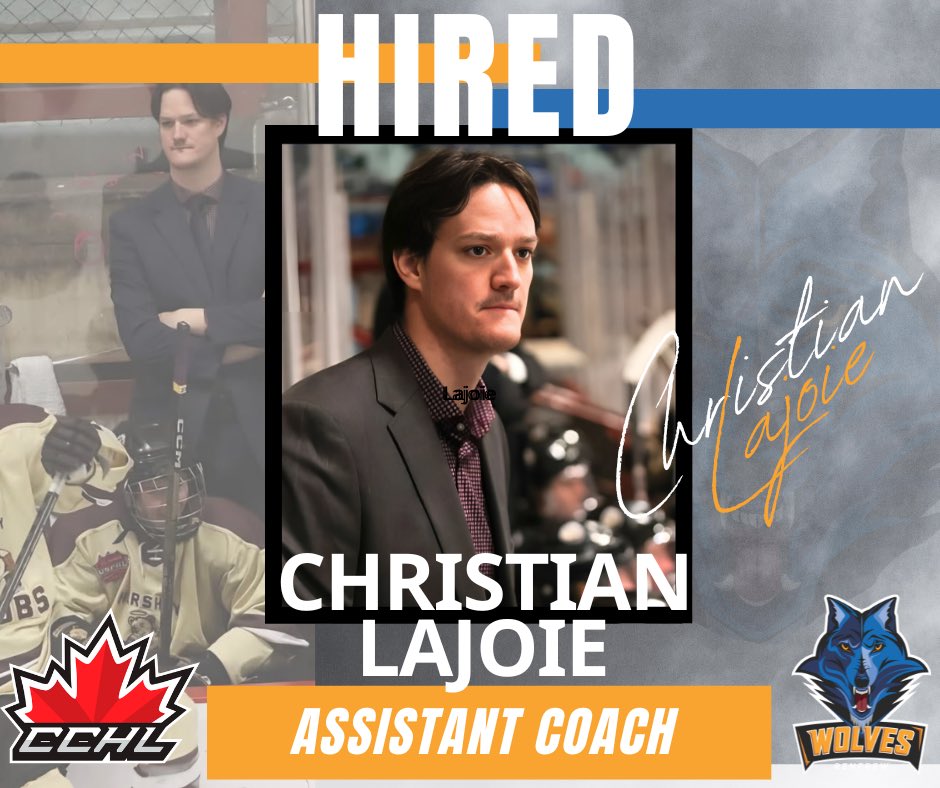 RenfrewWolves's tweet photo. Hired-
The Renfrew Wolves are proud to welcome Christian Lajoie as our new Assistant Coach ahead of the 2025–26 season!
Bringing CCHL & USPHL experience, Christian joins us just in time for main camp.
Let’s go! #WolvesHockey #CCHL https://t.co/w5SBji21Sq
