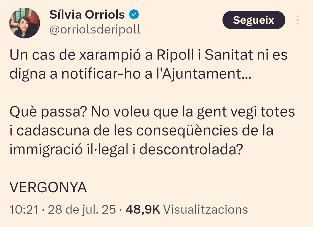 Desemmascarant's tweet image. Un sol cas de xarampió i la nazi de l'Orriols aprofita per escampar mentides i xenofòbia.
Sabeu perquè s'escampen les malalties? Per què la gent no vacuna les criatures. Les mateixes persones antivacunes, son les negacionistes del canvi climàtic i les que voten l'extrema dreta.