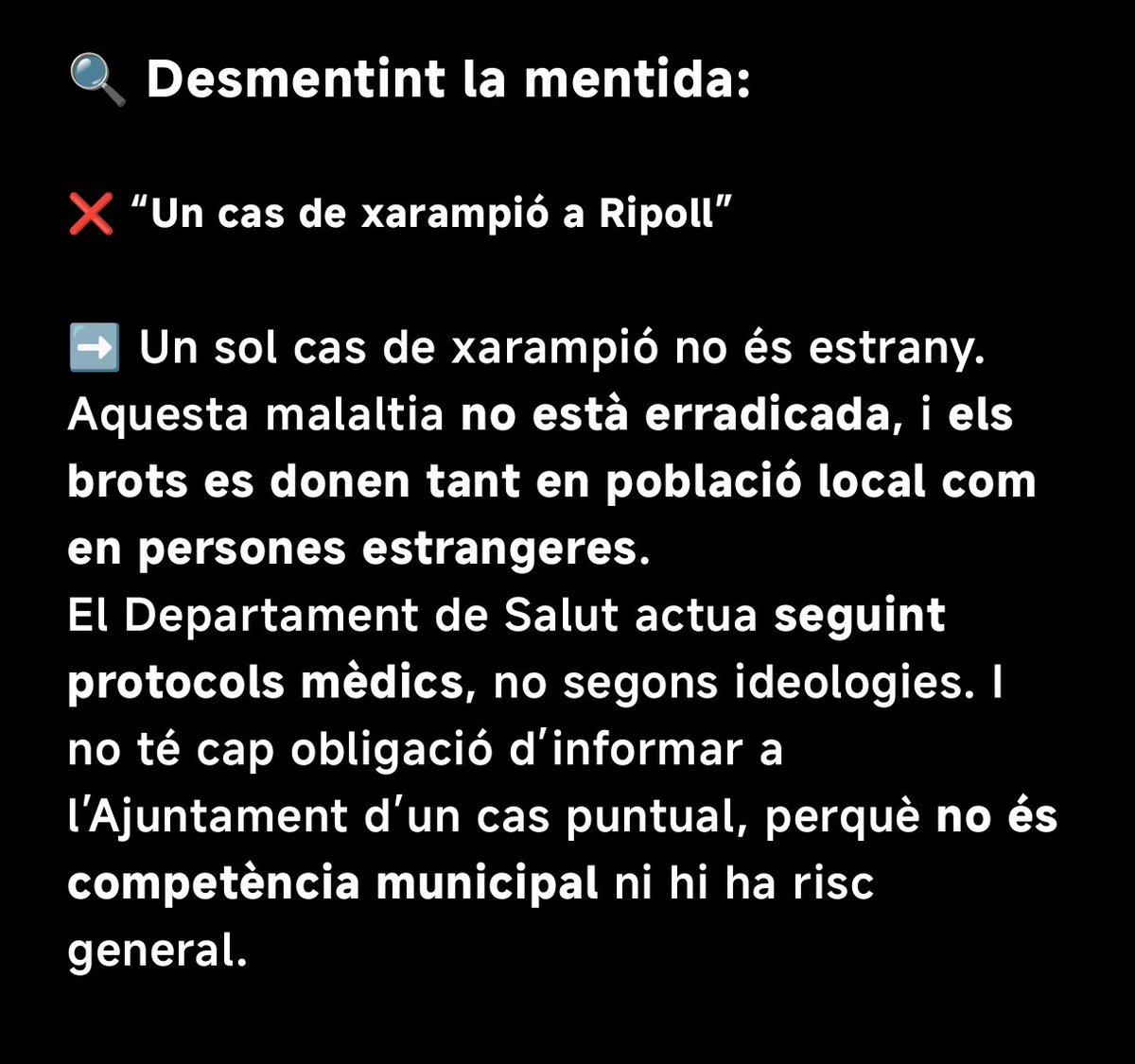 Desemmascarant's tweet image. Un sol cas de xarampió i la nazi de l'Orriols aprofita per escampar mentides i xenofòbia.
Sabeu perquè s'escampen les malalties? Per què la gent no vacuna les criatures. Les mateixes persones antivacunes, son les negacionistes del canvi climàtic i les que voten l'extrema dreta.