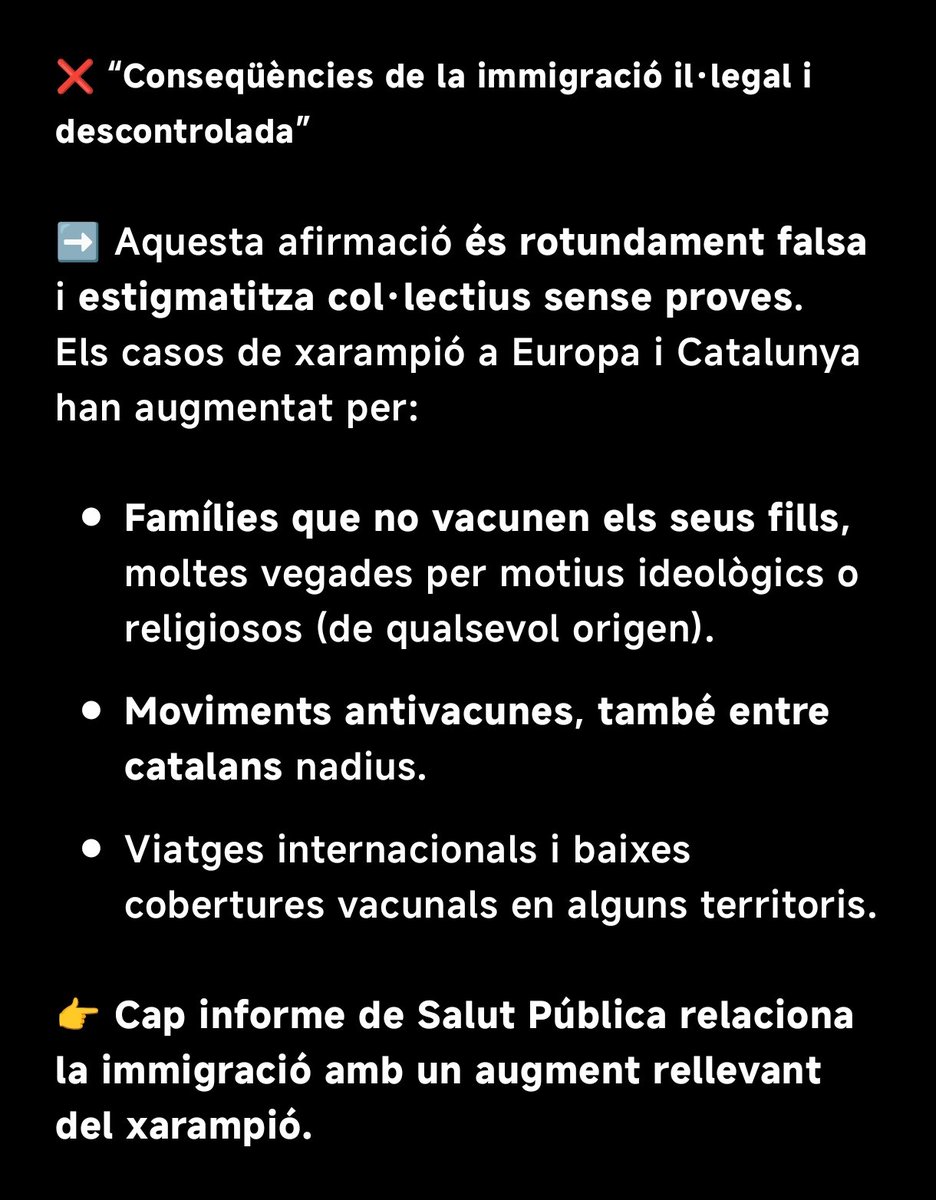 Desemmascarant's tweet image. Un sol cas de xarampió i la nazi de l'Orriols aprofita per escampar mentides i xenofòbia.
Sabeu perquè s'escampen les malalties? Per què la gent no vacuna les criatures. Les mateixes persones antivacunes, son les negacionistes del canvi climàtic i les que voten l'extrema dreta.