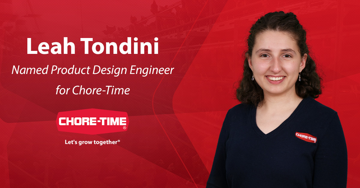 We want to congratulate Leah Tondini for being named Product Design Engineer.

In her new role, Tondini will design, develop and create innovative poultry components and equipment to meet customer expectations and business goals.

Full announcement: choretime.com/tondini-named-…