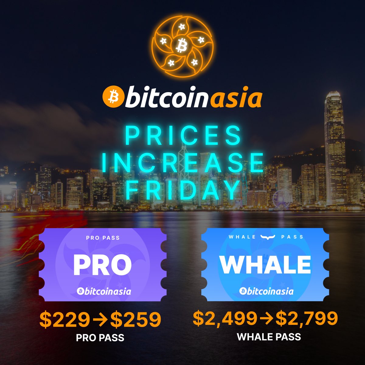 BITCOIN ASIA IS BRINGING SIGNAL OVER NOISE TO HONG KONG 🇭🇰🚀 Join us  August 28-29 for an unforgettable two day conference! Ticket prices  increase Friday 👉 https://t.co/gJkVEfQ77K