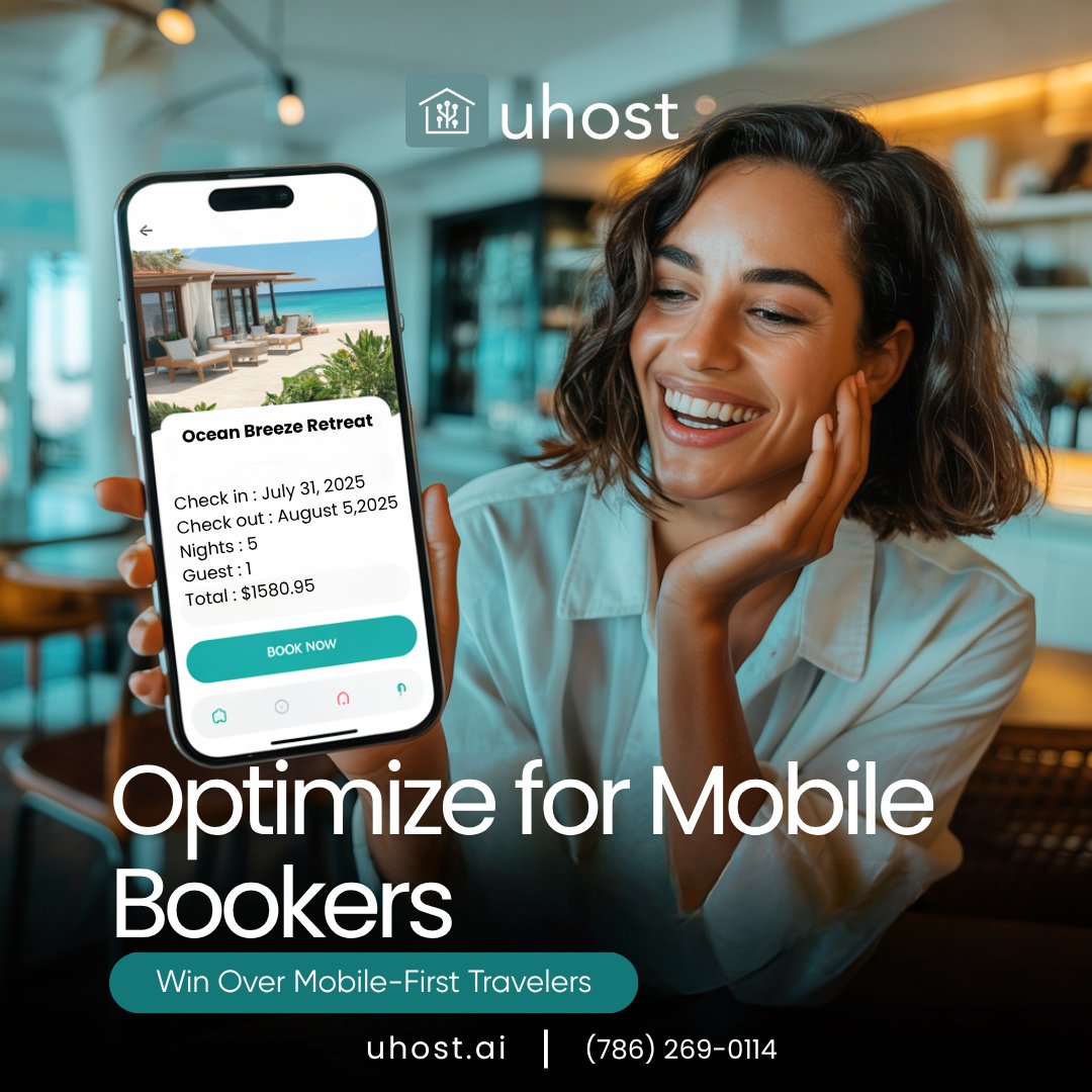 Uhost_ai's tweet image. 🌐 Optimize for mobile with UHost! 

📱 Make your listing look great and load fast on any device. 

🔑 Win mobile-first travelers with a seamless experience. Curious how? Link in bio.

 #MobileOptimized #UhostAI #ShortTermRentals #AIForHosts