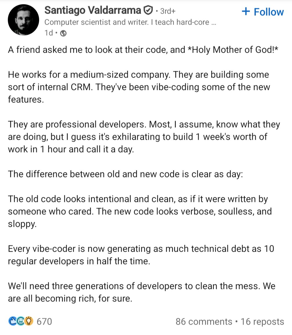 С языка снял. Вайбкодинг — это будущий техдолг в десятикратном объёме.