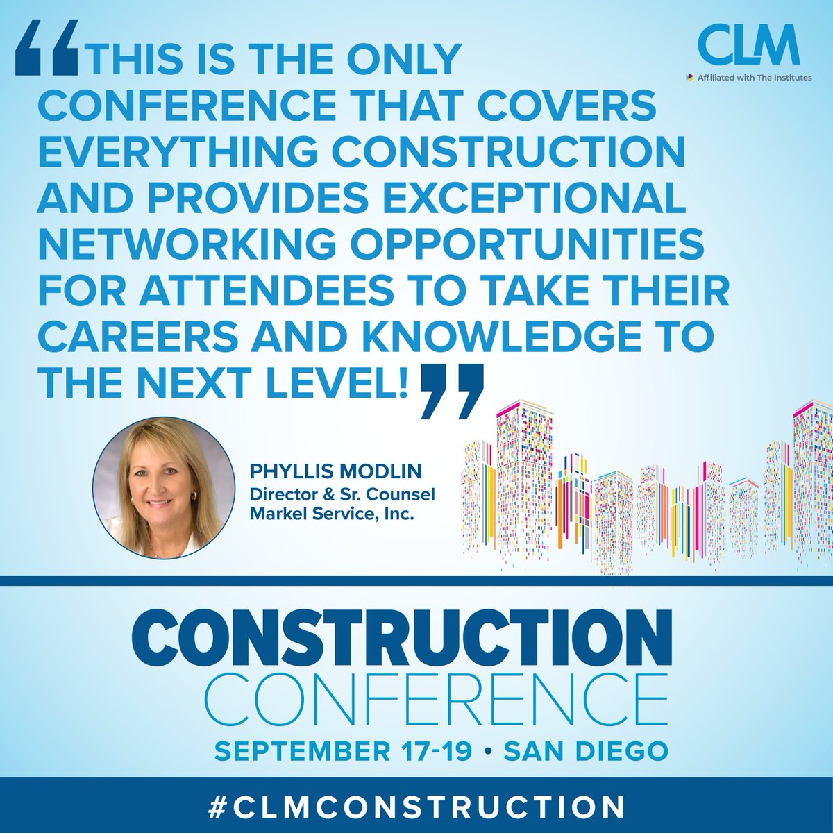 When Phyllis Modlin from Markel Service, Inc. says something like this about your premier Construction Conference designed for people who work in claims, risk, or litigation management...you just sit back and say thank you! 

Follow her lead: bit.ly/3GX8Qgi