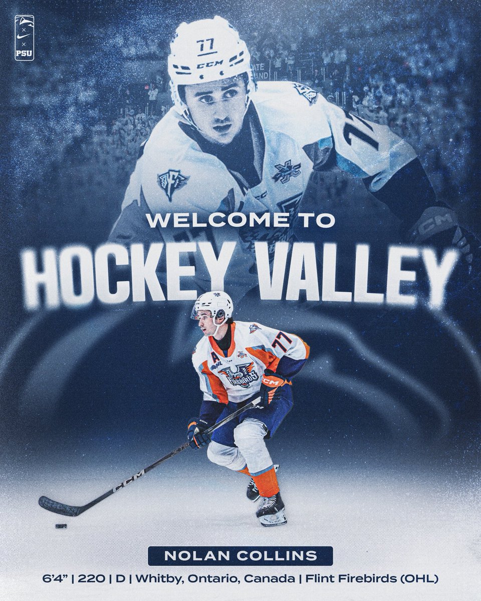 PennStateMHKY's tweet image. Welcome to #HockeyValley, Nolan Collins!
2022 Sixth-Round Draft Pick (Pittsburgh) ✅
3️⃣-year OHL Asst. Captain (Sudbury & Flint) ✅
🔜 Penn State Nittany Lion 🦁
#WeAre