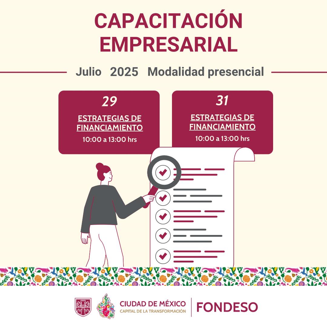 📣 ¡Última llamada !
¿Aún no te has inscrito en nuestras Capacitaciones de Estrategias de Financiamiento?
🗓 ¡Inscríbete antes de que termine JULIO!
fondeso.cdmx.gob.mx/storage/app/me…