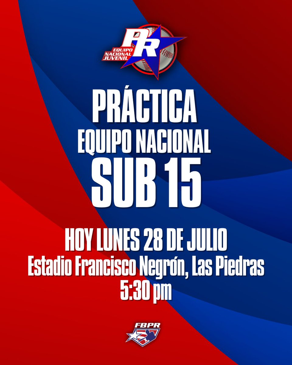 BeisbolPR's tweet image. 📢 Recordatorio práctica Equipo Nacional Sub 15 hoy lunes en Las Piedras

#FBPR