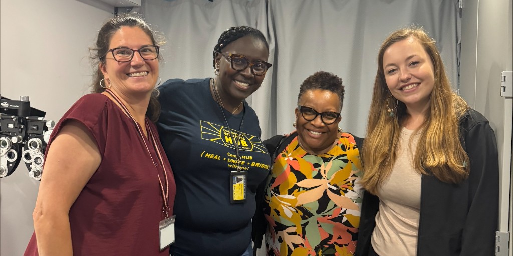 PAEyeInstitute's tweet photo. Teamwork in action! Dr. Brandy Scombordi, Monica Harmon, &amp; Vision Link provided vision exams at the Dornsife Center. Making eye care accessible for all!  #CommunityCare #DrexelImpact #salusatdrexel #TEI #eyecare https://t.co/2milbmCRnS