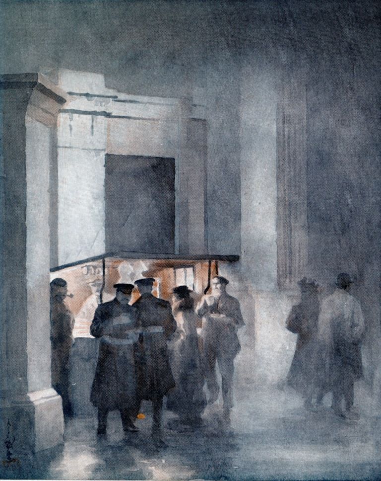 Night coffee stall, Hyde Park Corner, #London  -     Yoshio Markino , 1907.