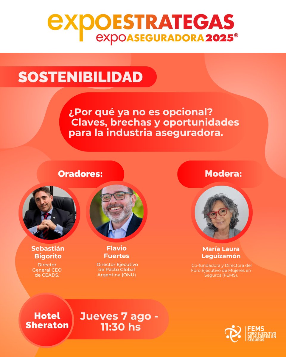 Una vez más participaremos de <a href="/Expoestratega25/">Expoestrategas</a> el evento más importante del sector asegurador en Latinoamérica. 
Desde FEMS moderaremos el bloque de 🌎 SOSTENIBILIDAD. 
👉 ¿Por qué ya no es opcional? Claves, brechas y oportunidades para la industria aseguradora.
¡Te esperamos!