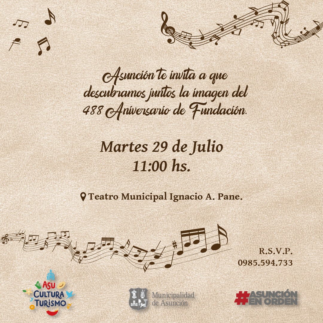 Municipalidad de Asunción (@asuncionmuni) on Twitter photo 📌 En conmemoración del 488° aniversario de nuestra ciudad, mañana, a las 11:00 h, en el <a href="/TeatroMunicAsun/">TeatroMunicAsuncion</a>, descubriremos juntos la nueva imagen #Asu488. 📌 En conmemoración del 488° aniversario de nuestra ciudad, mañana, a las 11:00 h, en el <a href="/TeatroMunicAsun/">TeatroMunicAsuncion</a>, descubriremos juntos la nueva imagen #Asu488.