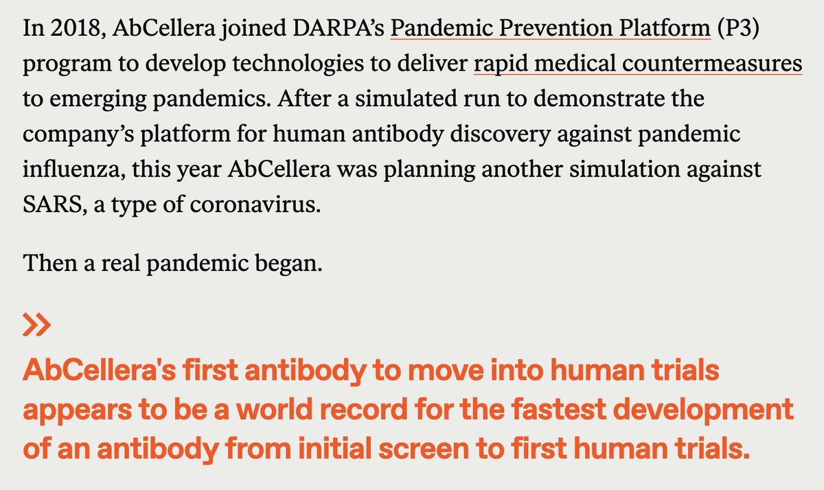 June 2, 2020...

“It is the first custom therapy being brought forward for COVID-19,” says Carl Hansen, cofounder and CEO of AbCellera. Hansen was previously a professor studying microsystems and nanotechnology at the University of British Columbia. “Through years of working on