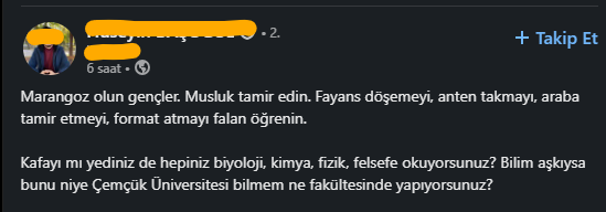 saydıklarını yapabiliyorum +mühendisim linkedin ünlüsünden tavsiye almıyorum