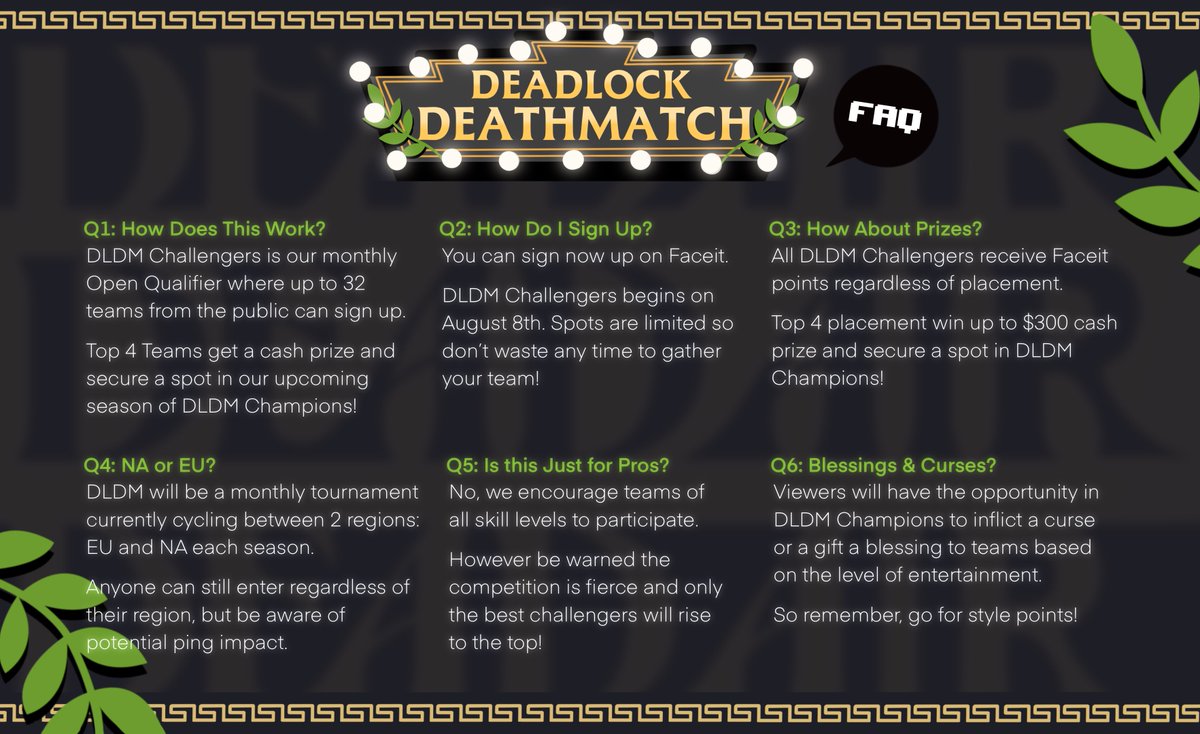 DLDeathmatch's tweet photo. Deadlock Deathmatch FAQ 📣

Save this &amp; Sign up Below: https://t.co/dkxhR9dQl7