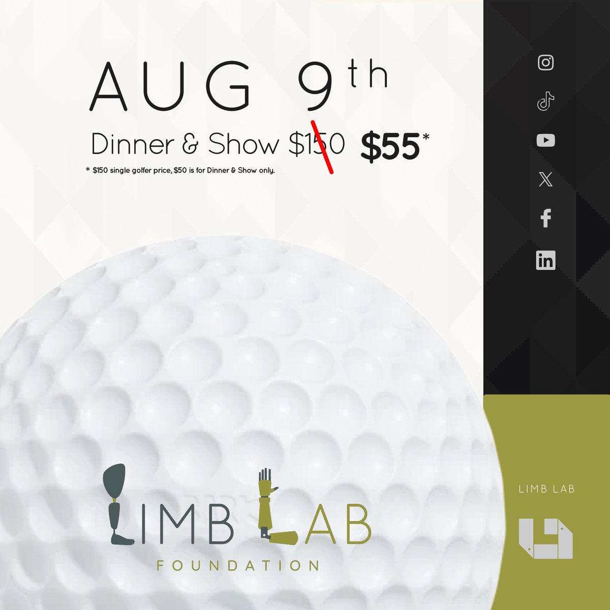 Limb Lab (@limblab) on Twitter photo Want to support the Limb Lab Foundation Golf Tournament but skip the golf? 🎶🍽️
Join us Aug 9 for the $55 Dinner & Show at Willow Creek!
🎸 Live music by Six Mile Grove
🍽️ Dinner
🕓 Silent Auction
A great night for a great cause! Want to support the Limb Lab Foundation Golf Tournament but skip the golf? 🎶🍽️
Join us Aug 9 for the $55 Dinner & Show at Willow Creek!
🎸 Live music by Six Mile Grove
🍽️ Dinner
🕓 Silent Auction
A great night for a great cause!