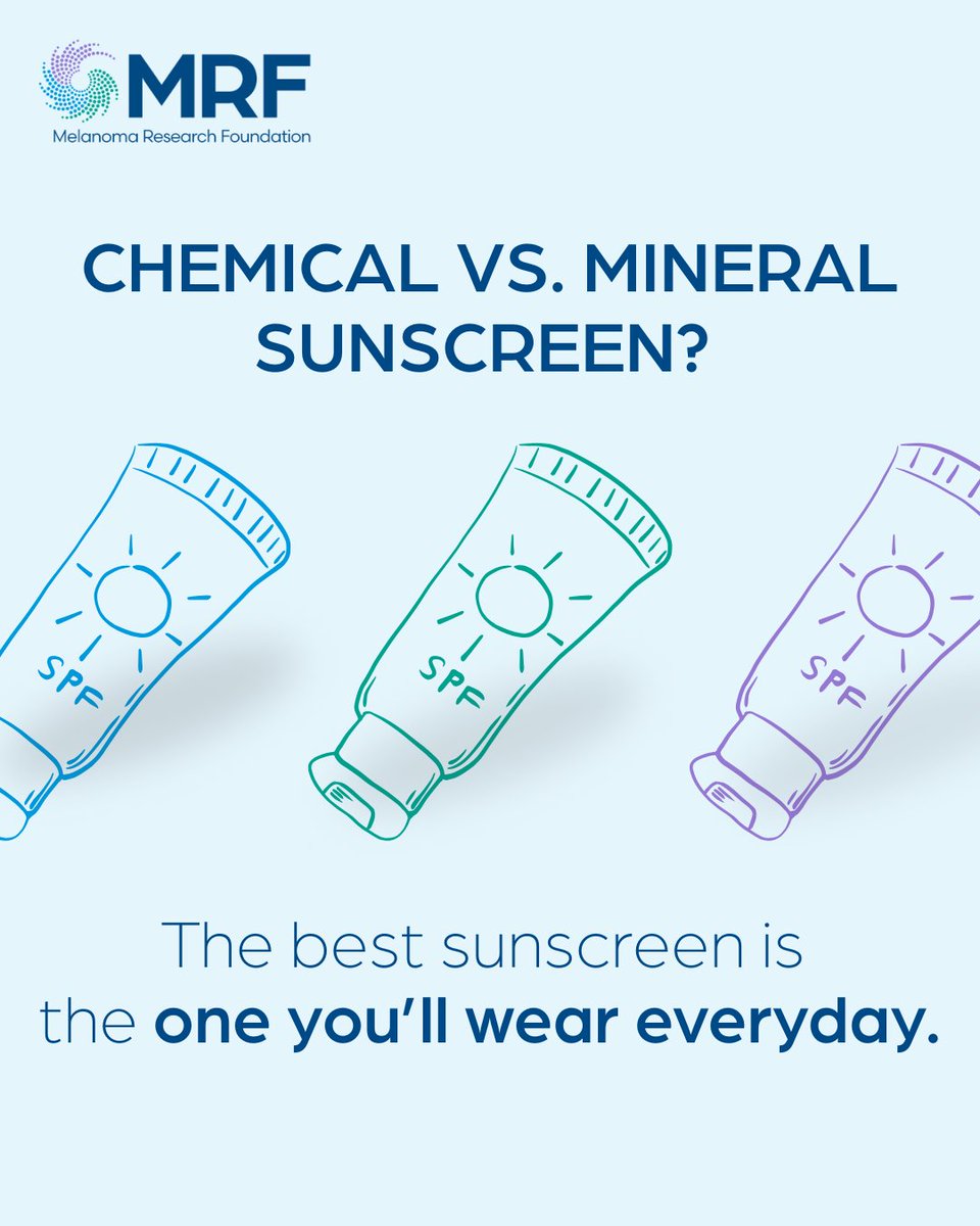 CureMelanoma's tweet image. Chemical vs. Mineral Sunscreen: Here's What You Need to Know!
When it comes to sunscreen, both chemical and mineral (also known as physical) options are effective at protecting your skin from harmful UV rays that can lead to melanoma. The difference lies in how they work:…