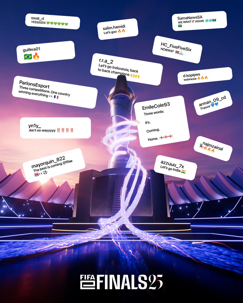 FIFAe's tweet image. A week since we announced the FIFAe Finals 2025…🏆

Fair to say everyone’s excited for December in Riyadh 🔥