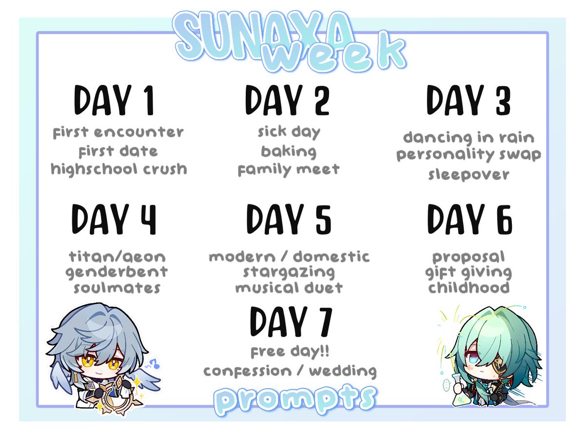 DailySunaxa's tweet image. neglected this for too long… but im finally starting #sunaxaweek !! starting from august 19th - 26th !! so be prepared!

more info in the 🧵
#sunaxa #anaxday #anaxa #sundayhsr