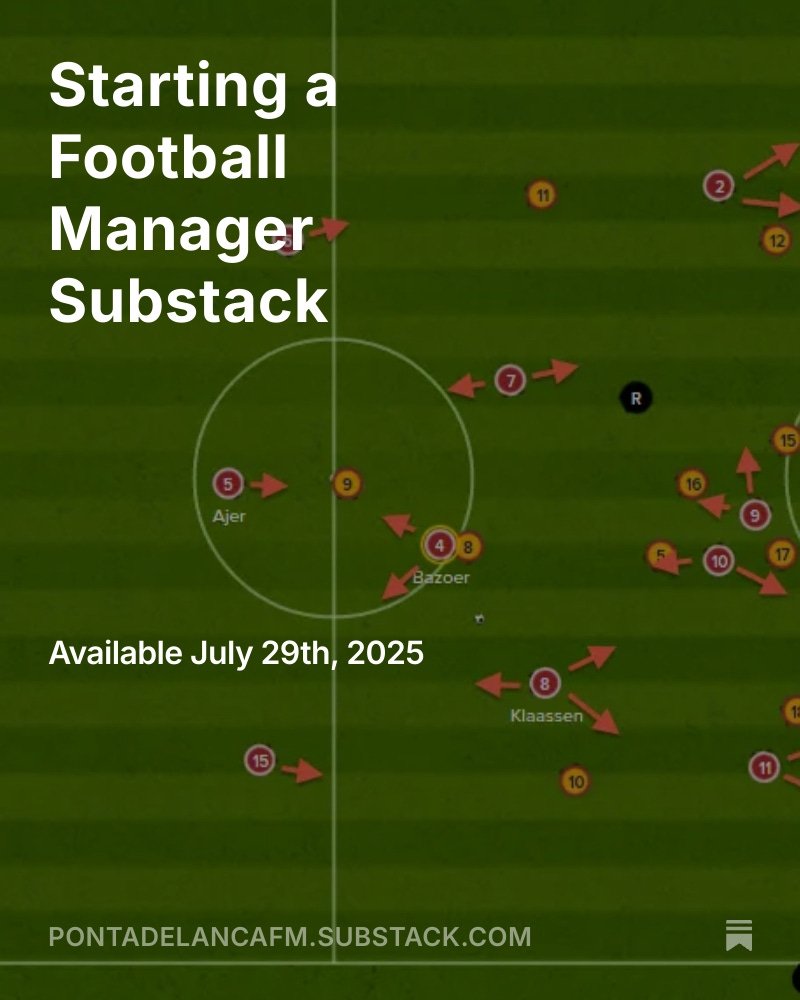 Writing about Football Manager can bring your save to life, crystallise your thought process, create a community, and improve you as a player.

Reflections on 3 months of Football Manager substack for those thinking of returning to long-form writing ✍️

Out tomorrow ⏳