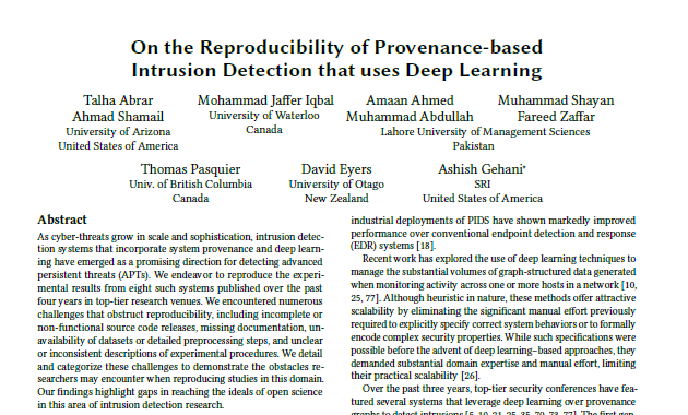I am pleased to announce that our paper, which attempts to reproduce provenance-based intrusion detection, has been accepted at ACM REP 2025.

This is a collaboration spearheaded by Ashish Gehani from SRI!

Paper: tfjmp.org/publications/2…