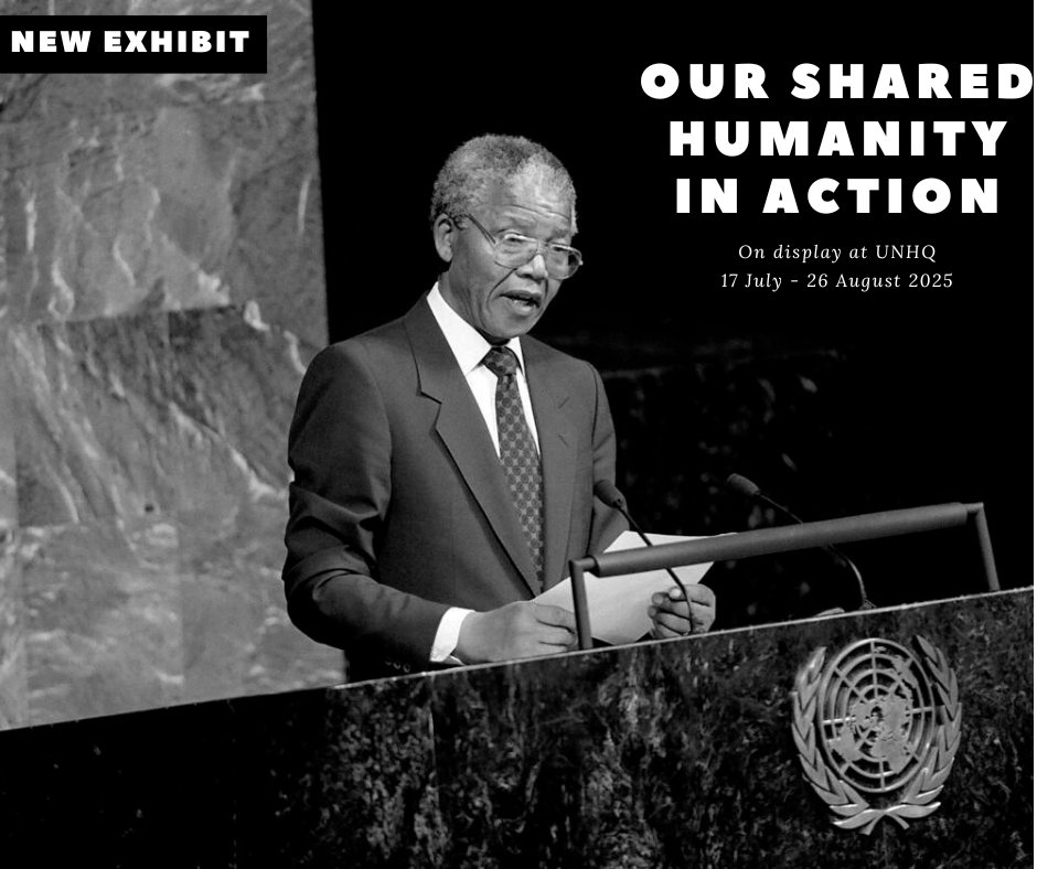 As part of this month’s observance of #MandelaDay, a new exhibit at UNHQ in New York reflects on the UN’s role in ending apartheid — honoring the struggle &amp; Mandela’s call for equality.

More about ‘Our Shared Humanity in Action’: un.org/en/exhibits/pa…