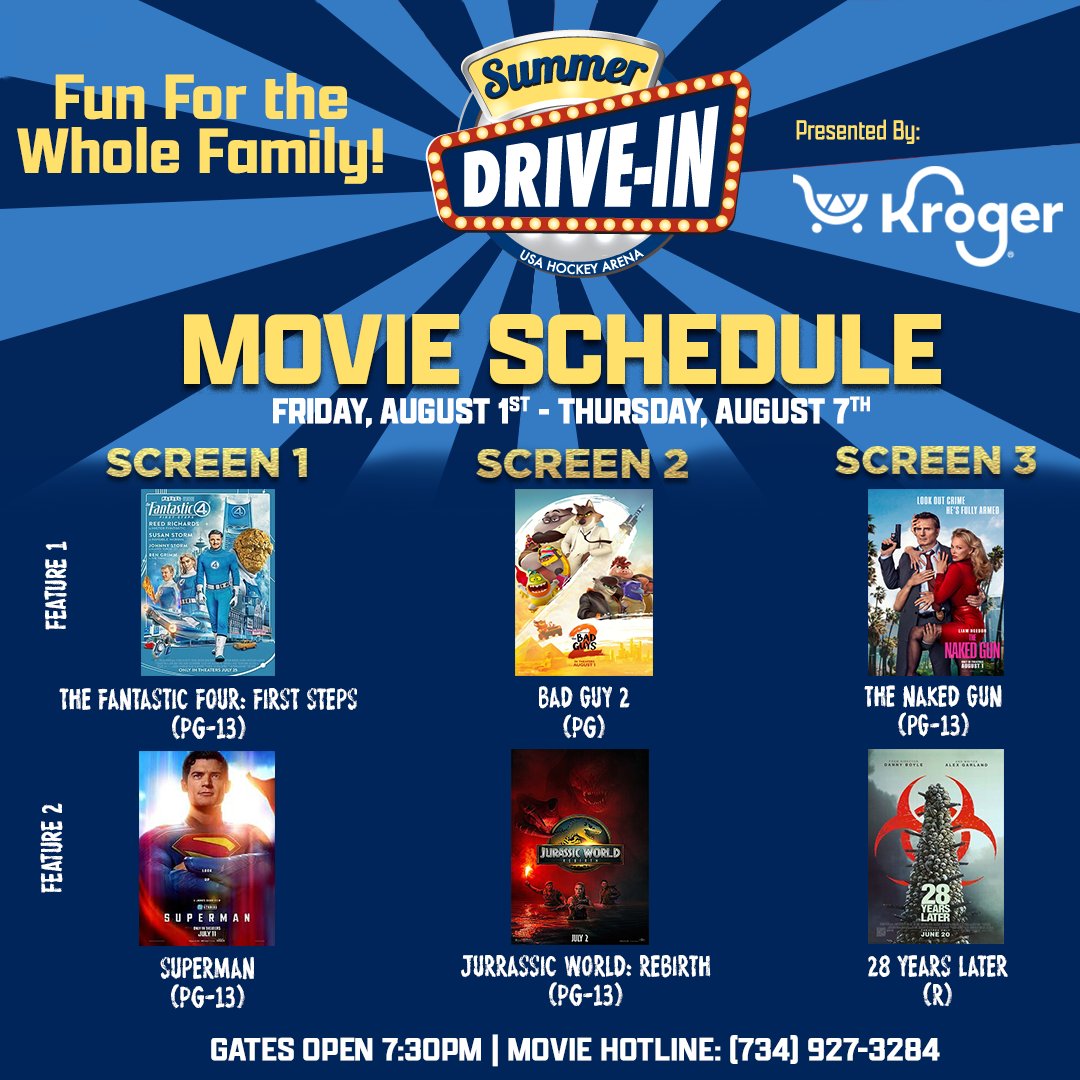 Summer_DriveIn's tweet image. 🌟 SUMMER NIGHTS, BIG SCREEN DELIGHTS! 🎬🚗

Catch all the action under the stars at the Summer Drive-In, your go-to spot for epic DOUBLE FEATURES!

📅 Now showing Wednesday through Sunday
🎟 Snag your tickets today at summerdrivein.com

Proudly presented by @kroger