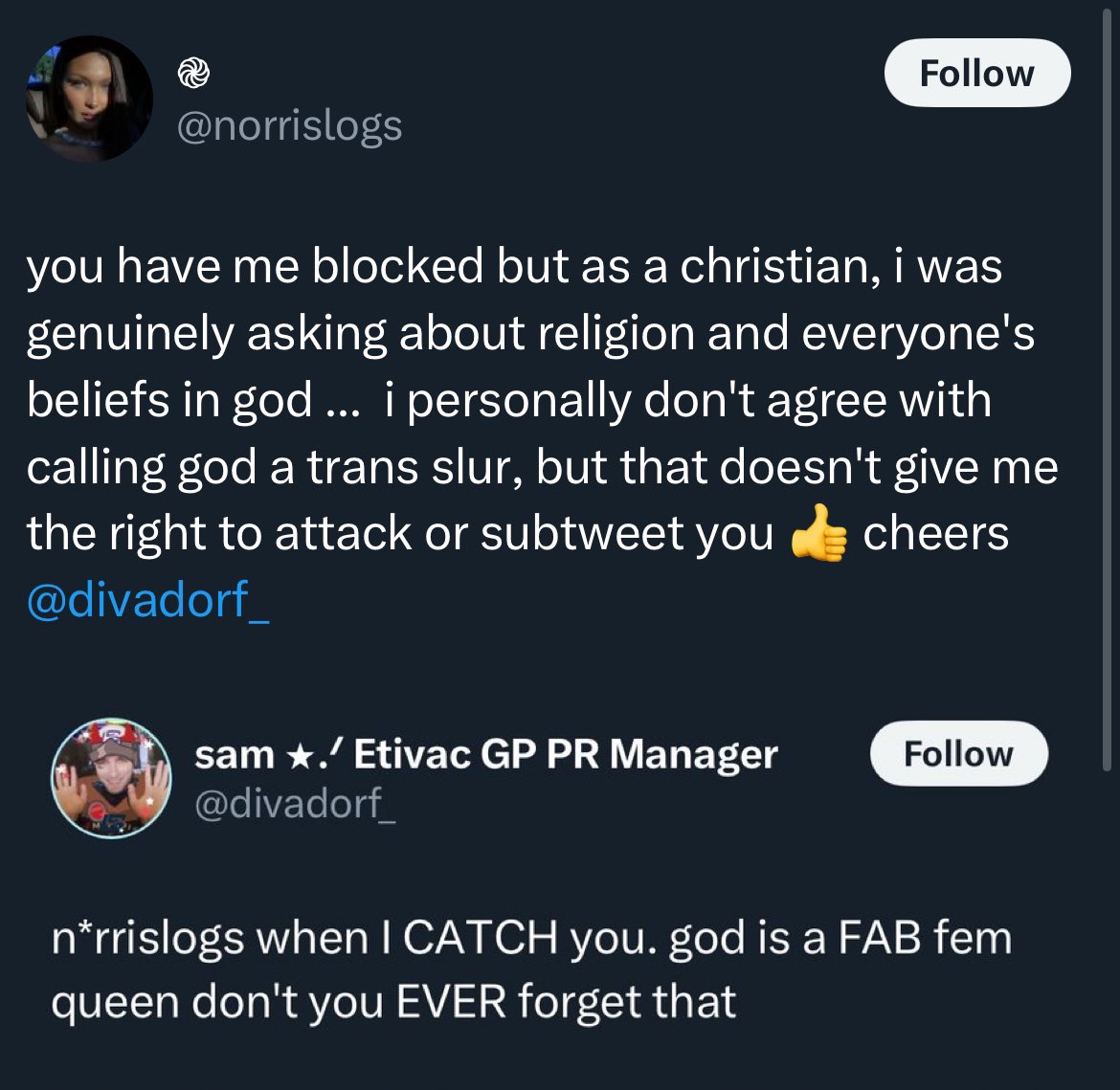 divadorf_'s tweet photo. AND FRANKLY coming back #TOIT norrislogs you have some fucking nerve to be associating yourself with group of gutterbutt rascals while you claim to be against bigotry and transphobia (MIND YOU coming into a space to make fun of us and telling a Catholic trans girl what not to do) https://t.co/KN1ovyBz3i