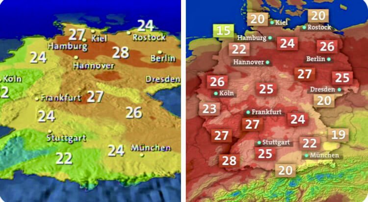mcpolitik's tweet image. Offensichtlich sind 24° Celsius heute viel heisser als noch vor 28 Jahren.
Tagesschau 1997 und 2025.