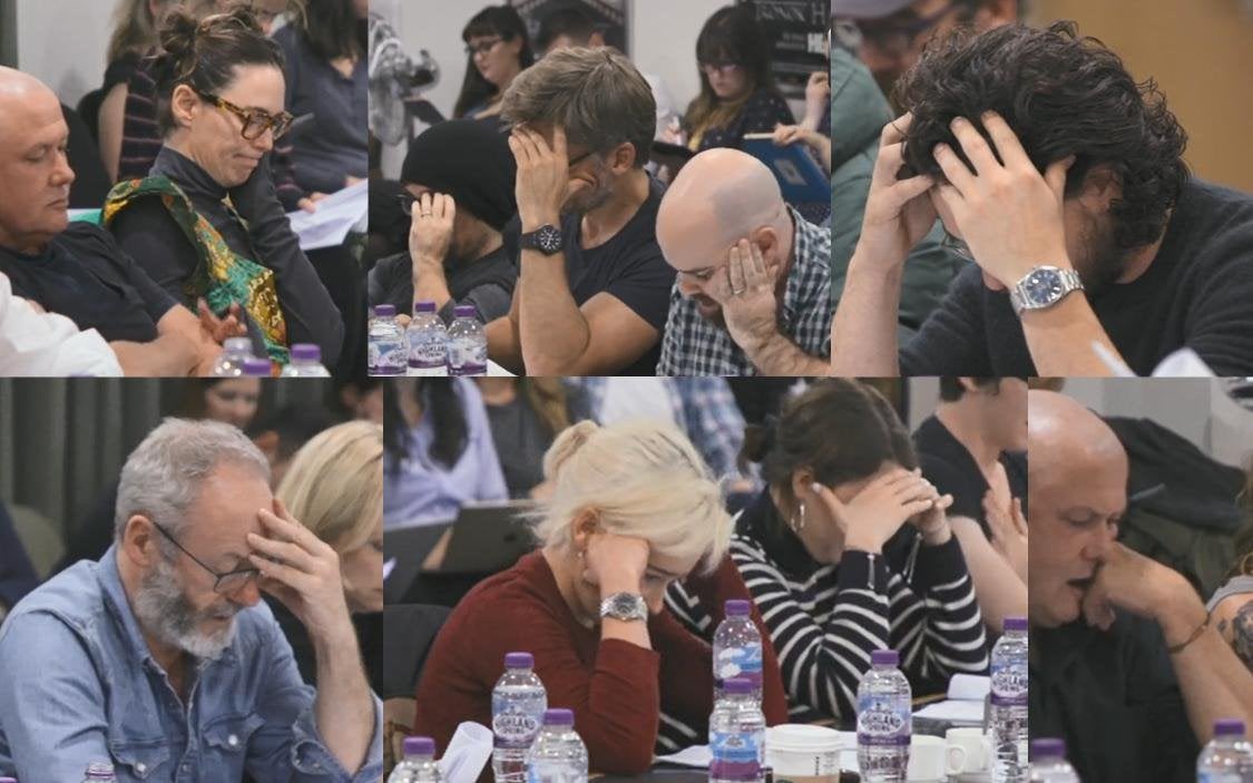 falln__'s tweet image. real footage of pitbabe cast reading the script of pitbabe S2