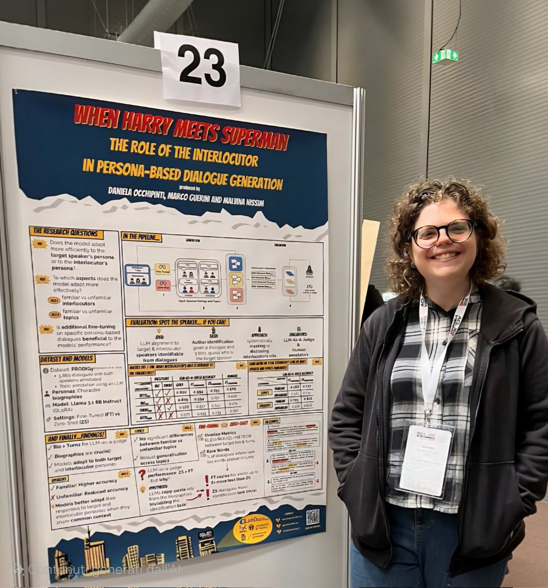 It was amazing meeting so many people this morning and chatting about how LLMs adapt not just to their given persona, but to the interlocutor’s too. I really enjoyed the poster session and loved everyone’s insights! 🚀

For more details: aclanthology.org/2025.acl-long.… 

#ACL2025NLP