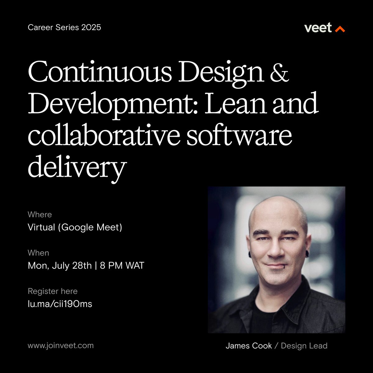 joinveet's tweet image. 🚨 We’re LIVE!
James Cook is sharing key lessons on Lean Design & Collaborative Delivery right now at the Veet Career Series.
Jump into the session → meet.google.com/cag-ztdg-suf
#VeetCareerSeries #DesignLeadership #NowLive