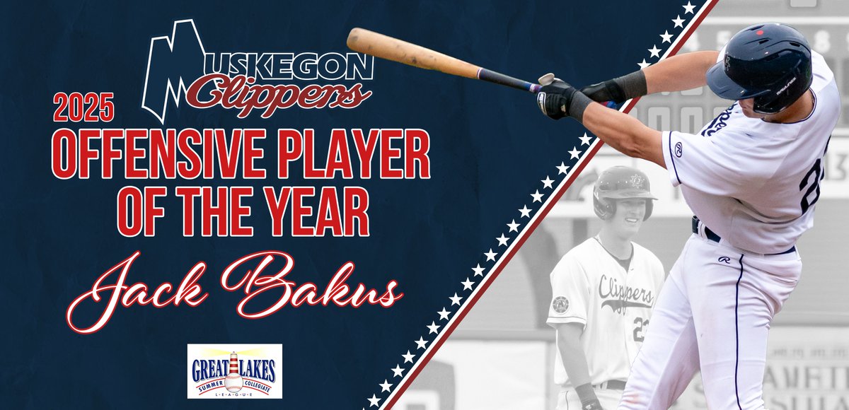 MuskegonClipper's tweet image. 2025 Clippers Season Team Awards:
The 2025 Clippers Offensive Player of the Year award goes to Jack Bakus!
Jack ended the season with a .307 average, playing in 37 games. He scored 17 runs, knocking in 23 RBI with 39 hits, 8 doubles and 1 home run!
Congrats @jack_bakus !