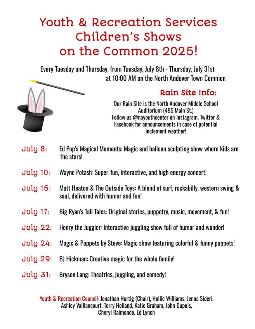 Don’t miss the last two children’s shows of the summer, BJ Hickman Magic tomorrow, Tuesday 7/29 at 10am, and Bryson Lang this Thursday 7/31 at 10am!
