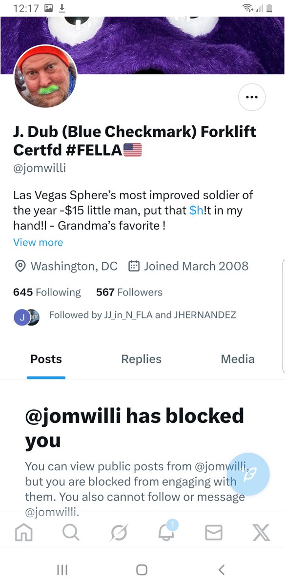I think I just set off <a href="/jomwilli/">J. Dub (Blue Checkmark) Forklift Certfd #FELLA🇺🇸</a> ..

He said this then immediately blocked me..

Whatever . . .

😂🤣😂😂🤣😂

😎