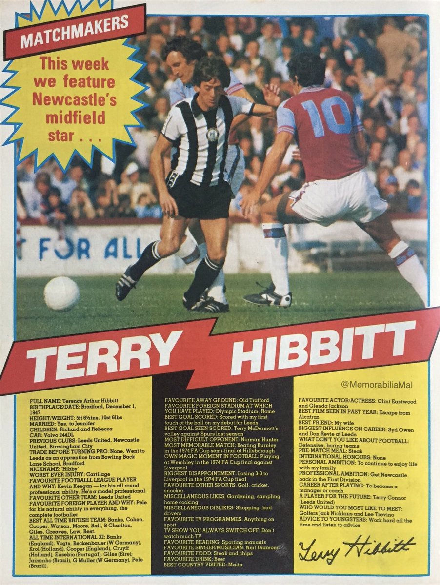 Mal Winkles - Football Nostalgia (@memorabiliamal) on Twitter photo Terry Hibbitt #NUFC 
Match Weekly (1980) Terry Hibbitt #NUFC 
Match Weekly (1980)