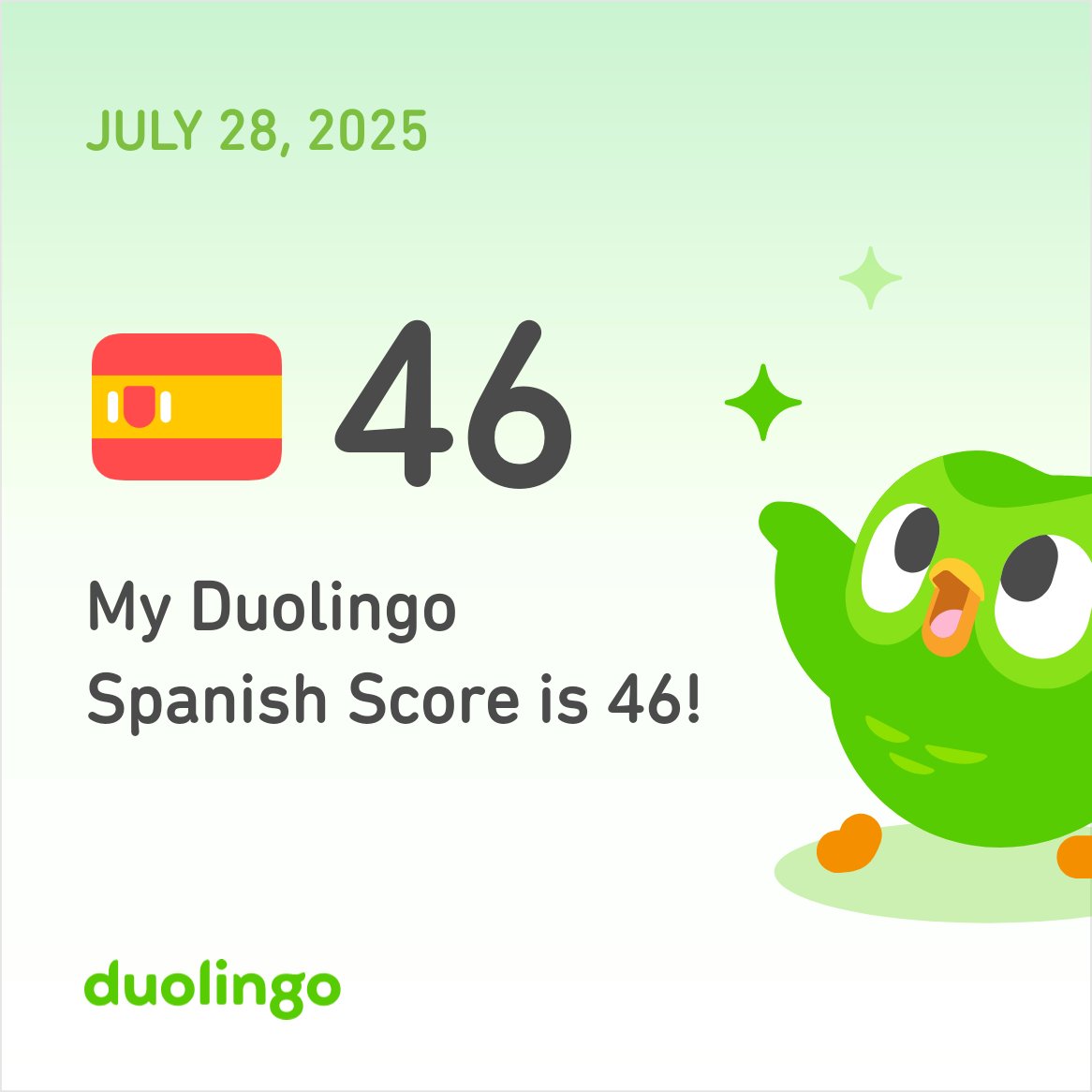JSonbul's tweet image. My Duolingo Spanish Score is 46!