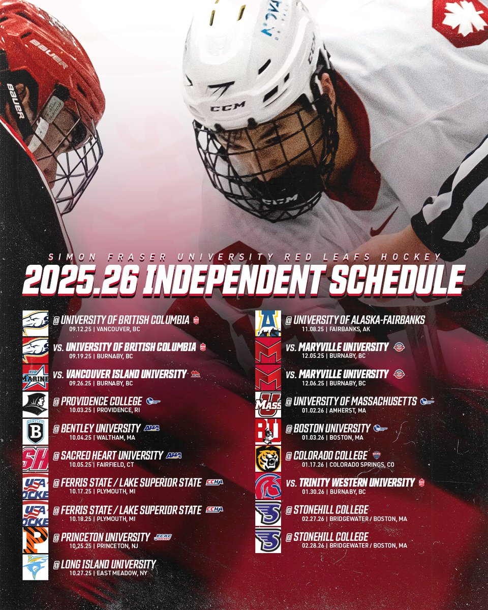 The 2025.26 independent schedule is finally here!

The Red Leafs have 19 games scheduled across 9 leagues, starting on September 12th!

DETAILS | tinyurl.com/2026Schedule

#RiseInRed