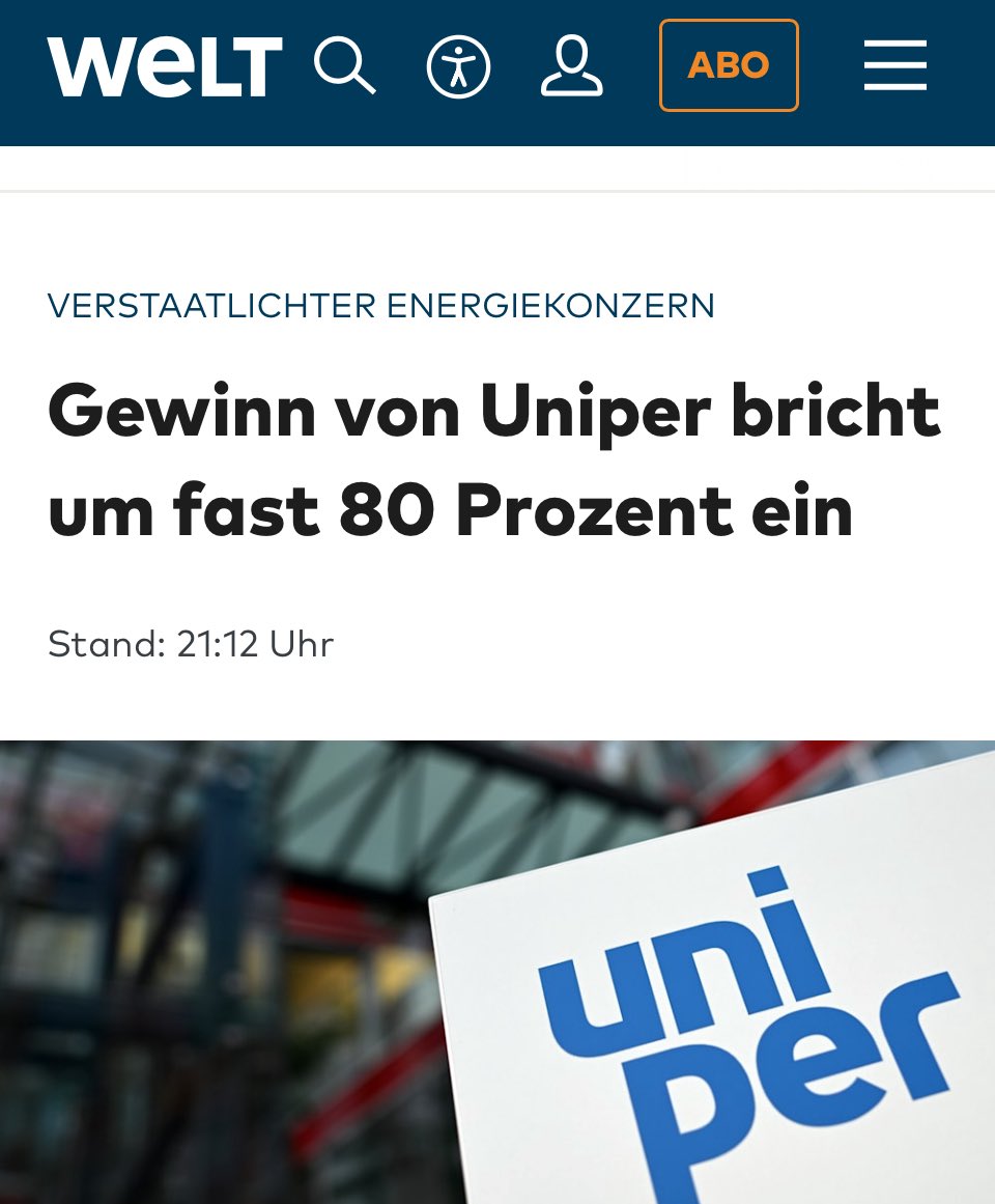 PolitRealist's tweet image. Unipers Gewinn bricht um 80 % ein – das Unternehmen wurde 2022 verstaatlicht.