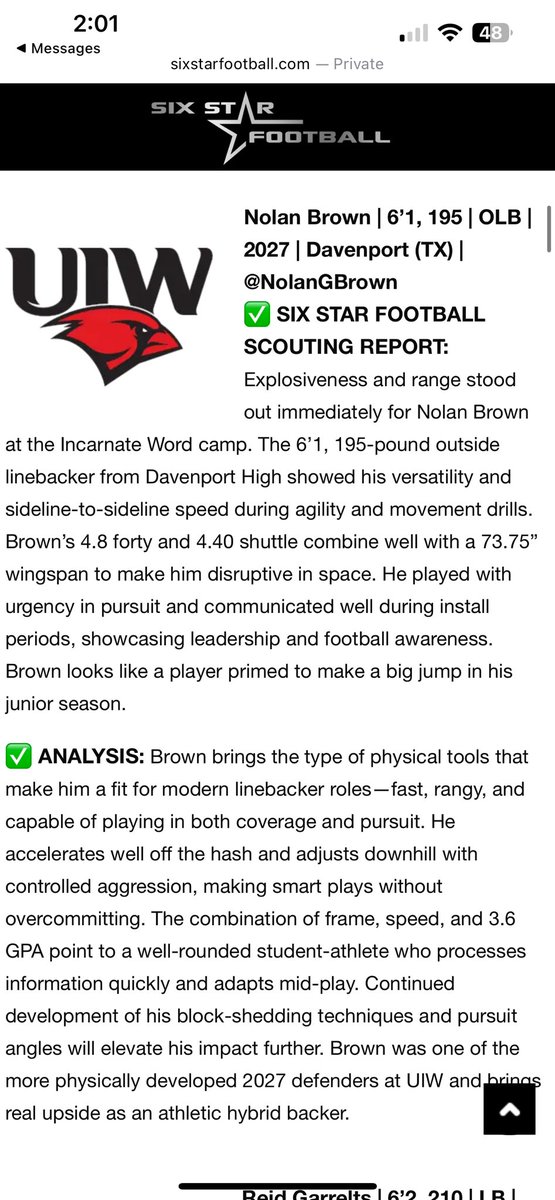 Nolan Brown (@nolangbrown) on Twitter photo Thank you <a href="/sixstarfootball/">Six Star Football | PLUS+</a> for the assessment and write up! Excited for a huge junior season. <a href="/Zaireanderson13/">Zaire Anderson</a> <a href="/DavCoachSmith/">Coach Smith</a> <a href="/CoachThompsonFB/">Josh Thompson</a> <a href="/CoachBennettUIW/">Coach Sam Bennett</a> <a href="/CoachShaw_Jake/">Jake Shaw</a> Thank you <a href="/sixstarfootball/">Six Star Football | PLUS+</a> for the assessment and write up! Excited for a huge junior season. <a href="/Zaireanderson13/">Zaire Anderson</a> <a href="/DavCoachSmith/">Coach Smith</a> <a href="/CoachThompsonFB/">Josh Thompson</a> <a href="/CoachBennettUIW/">Coach Sam Bennett</a> <a href="/CoachShaw_Jake/">Jake Shaw</a>