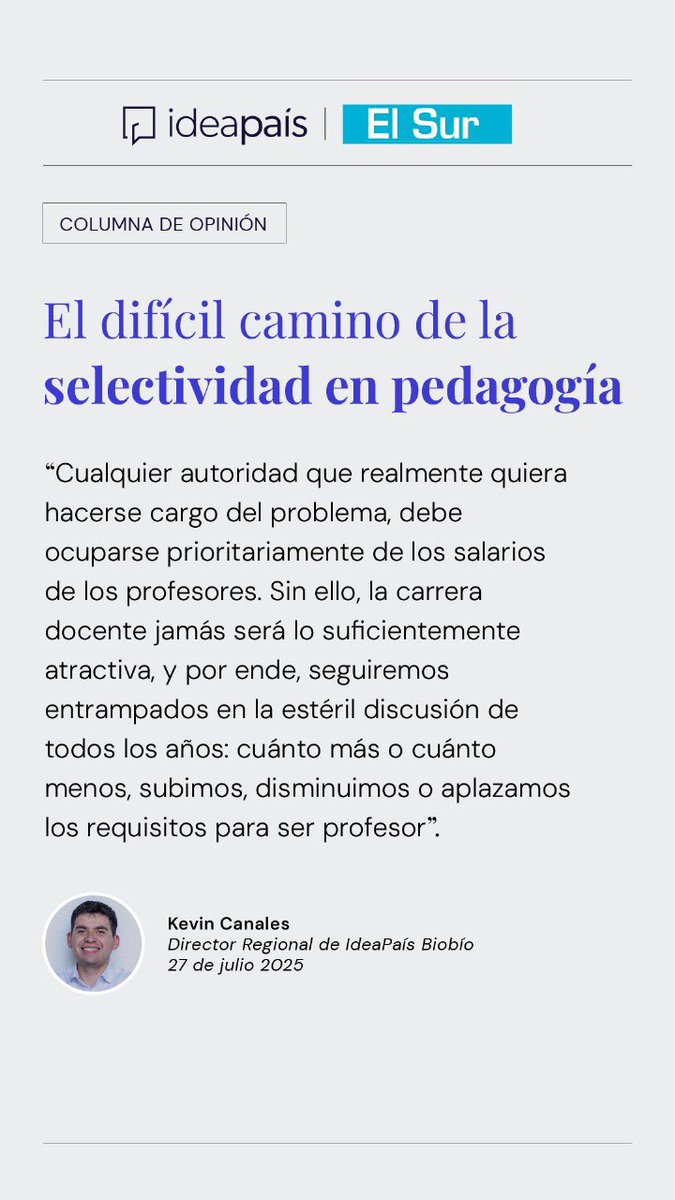 IdeaPaís (@ideapais) on Twitter photo Ya está disponible la nueva columna de Kevin Canales, Director Regional de IdeaPaís en Biobío:
“El difícil camino de la selectividad en pedagogía” en el diario <a href="/elsurcl/">Diario El Sur</a>
Léela aquí 👉 ideapais.cl/noticias/el-di…
#Educación #Pedagogía #FormaciónDocente <a href="/kevinestebancg/">Kevin Canales</a> Ya está disponible la nueva columna de Kevin Canales, Director Regional de IdeaPaís en Biobío:
“El difícil camino de la selectividad en pedagogía” en el diario <a href="/elsurcl/">Diario El Sur</a>
Léela aquí 👉 ideapais.cl/noticias/el-di…
#Educación #Pedagogía #FormaciónDocente <a href="/kevinestebancg/">Kevin Canales</a>