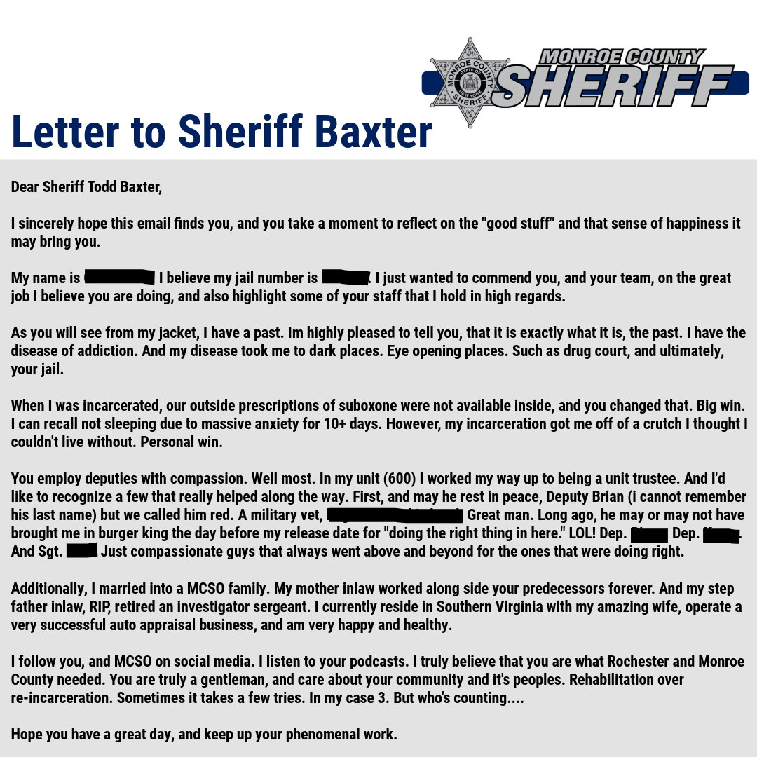 A grateful former incarcerated individual.

The compassion our jail bureau deputies show those who are housed at MCJ...matters.
