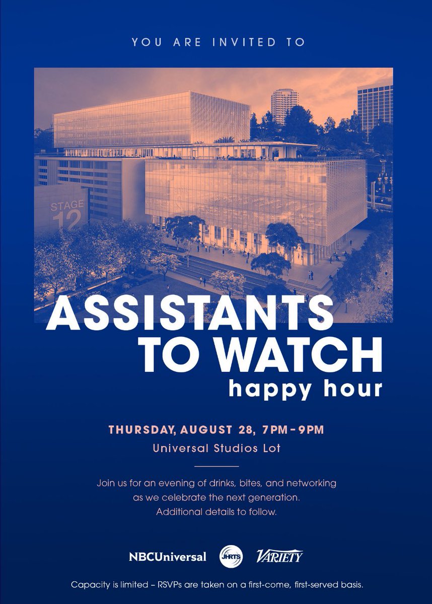 Join JHRTS LA, NBCUniversal, &amp; Variety for a networking mixer centered on the power of young Hollywood! An evening of drinks, bites, and networking as we celebrate the next generation!

August 28th
Universal City, CA
7:00 - 9:00 PM PT

RSVP: hrts.org/eventsmodule/#…