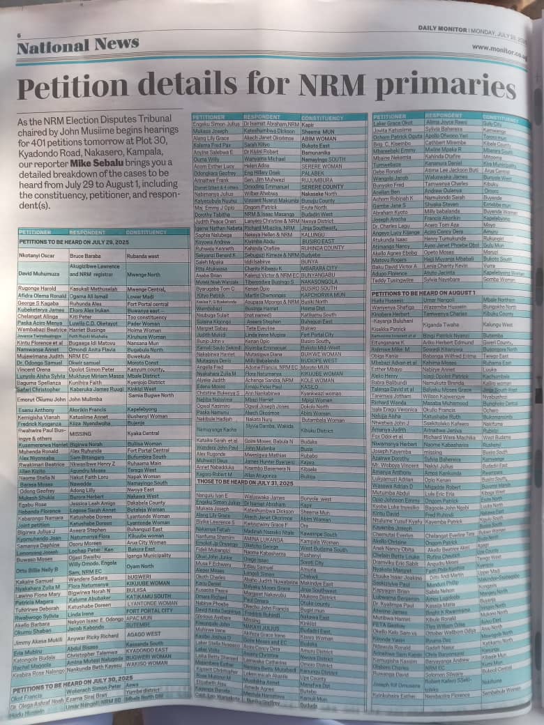 Notice of the forthcoming <a href="/NRMOnline/">NRM Party</a> National Conference and a list of the petitions arising from the NRM Primaries